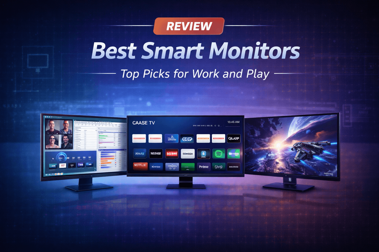 Best smart monitors for streaming, gaming, and productivity, featuring 4K displays, built-in apps, and USB-C connectivity in a vibrant home setup.